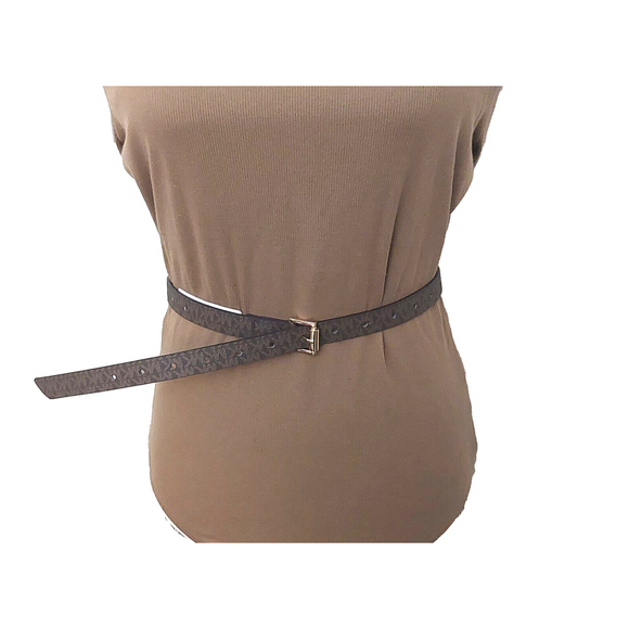 Michael Kors Monogram MK Logo Brown Belt Gold Buckle Sz S NWT - Picture 11 of 16